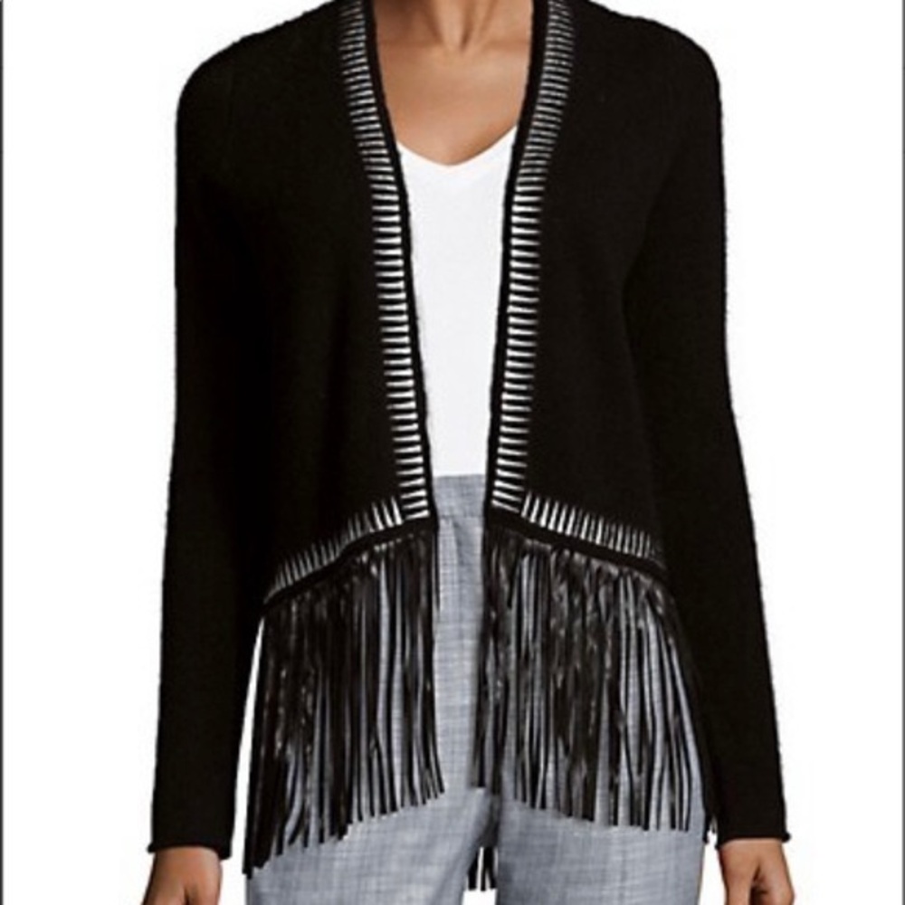 Zadig & Voltaire Marla Black Cashmere Leather Fringes Cardigan